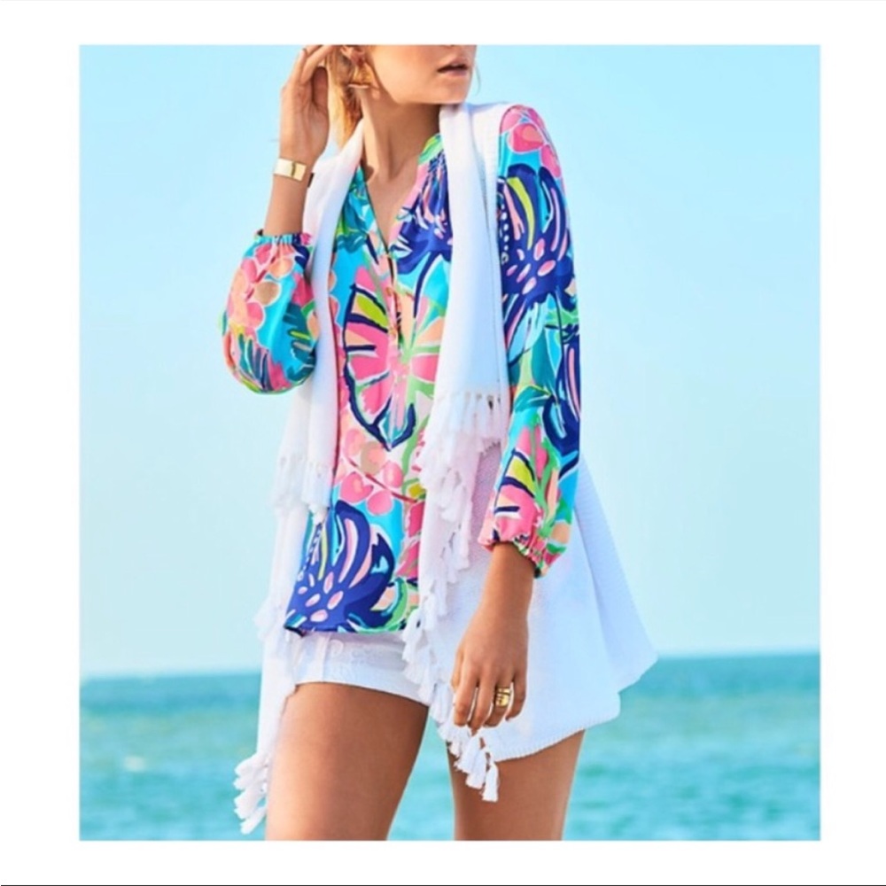 Lilly Pulitzer Resort White ABBOTT SWEATER VEST Tassel Layering Piece Small